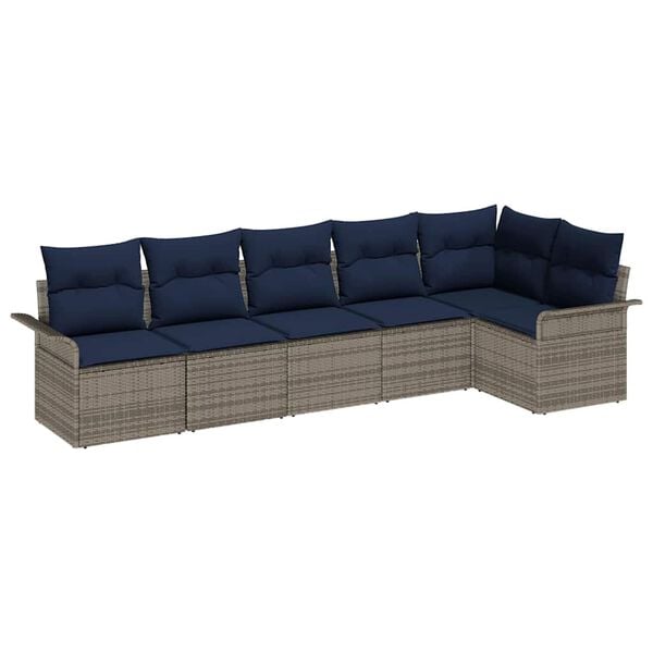 vidaXL Garden Sofa Set with Cushion 6 pcs Grey Poly Rattan