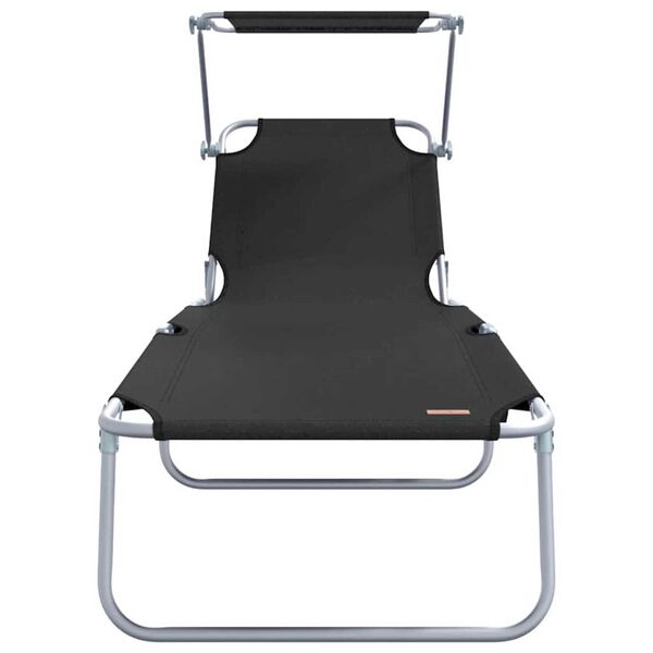 vidaXL Folding Sun Lounger with Canopy Steel and Fabric Black