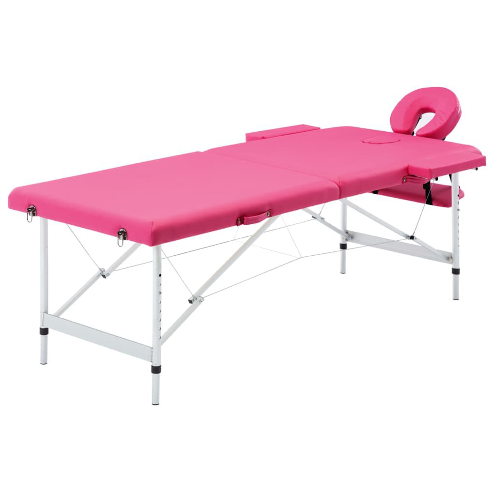 vidaXL Foldable Massage Table 2 Zones Aluminium Pink