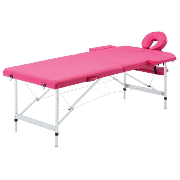 vidaXL Foldable Massage Table 2 Zones Aluminium Pink