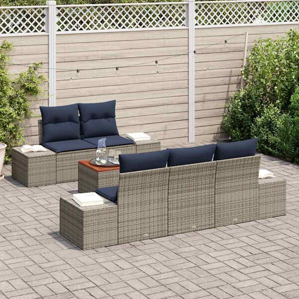 vidaXL Garden Sofa Set with Cushion 6 pcs Grey Poly Rattan