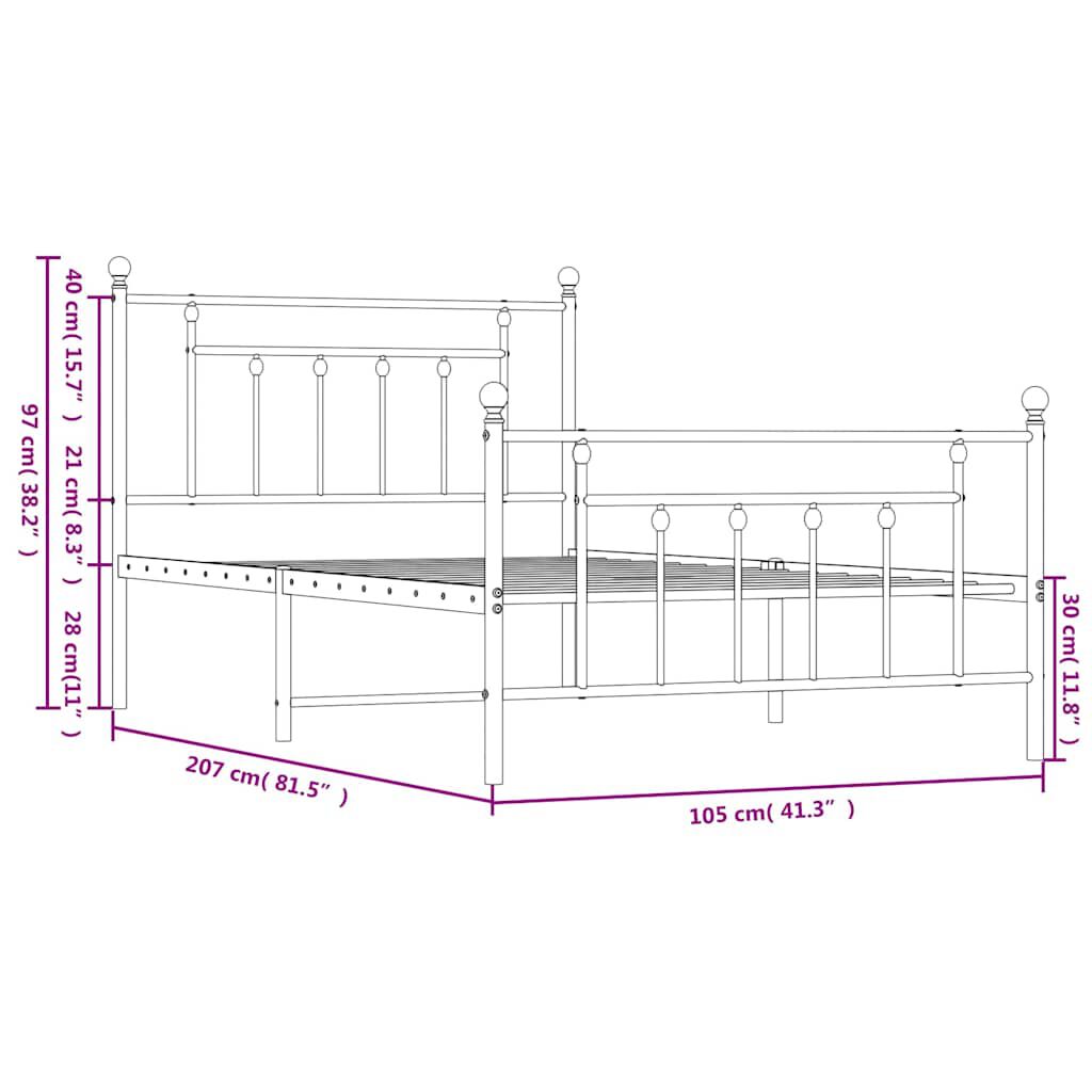 vidaXL Metal Bed Frame without Mattress with Footboard Black 100x200cm