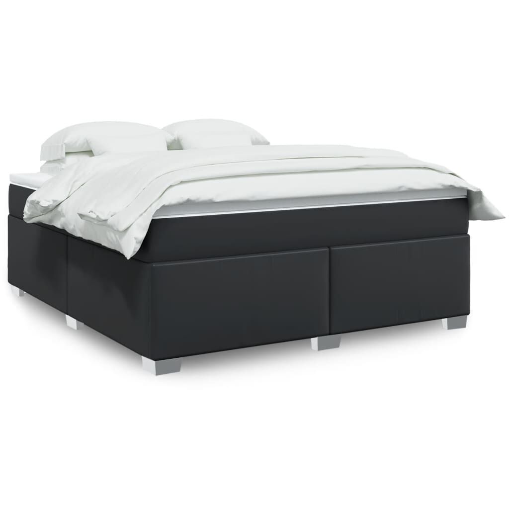 vidaXL Box Spring Bed with Mattress Black California King Faux Leather