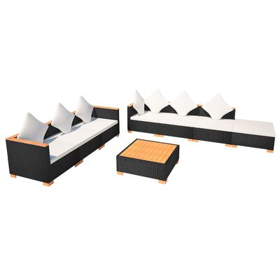 vidaXL 8 Piece Garden Lounge Set with Cushions Poly Rattan Black