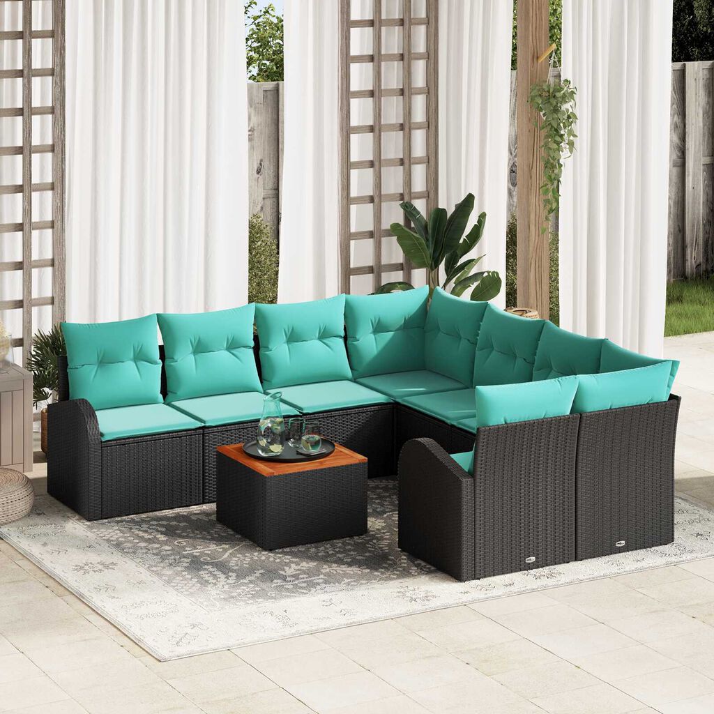 vidaXL Garden Sofa Set 9 pcs Black, turquoise