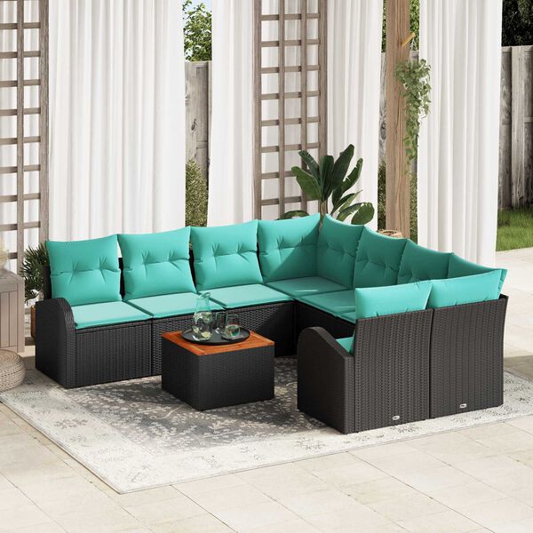vidaXL Garden Sofa Set 9 pcs Black, turquoise