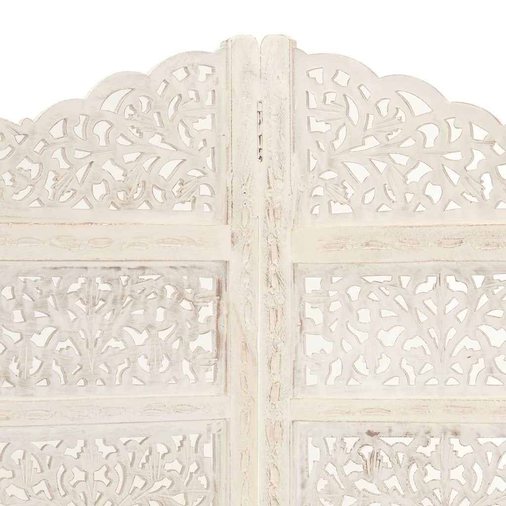 vidaXL Hand carved 4-Panel Room Divider White 160x165 cm Solid Mango Wood