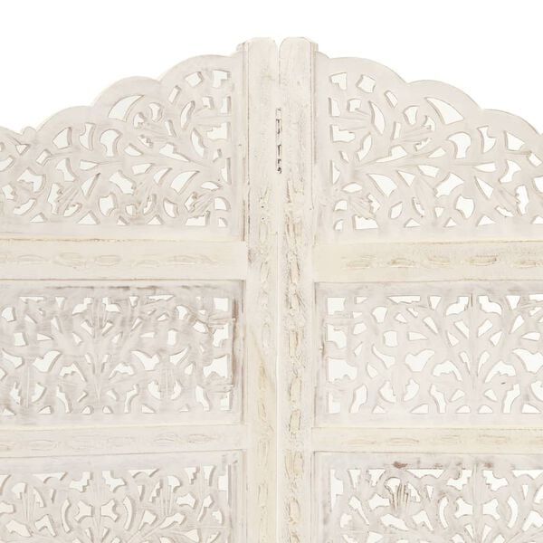 vidaXL Hand carved 4-Panel Room Divider White 160x165 cm Solid Mango Wood