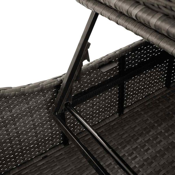 vidaXL Folding Sun Lounger with Cushion and Storage Grey Poly Rattan