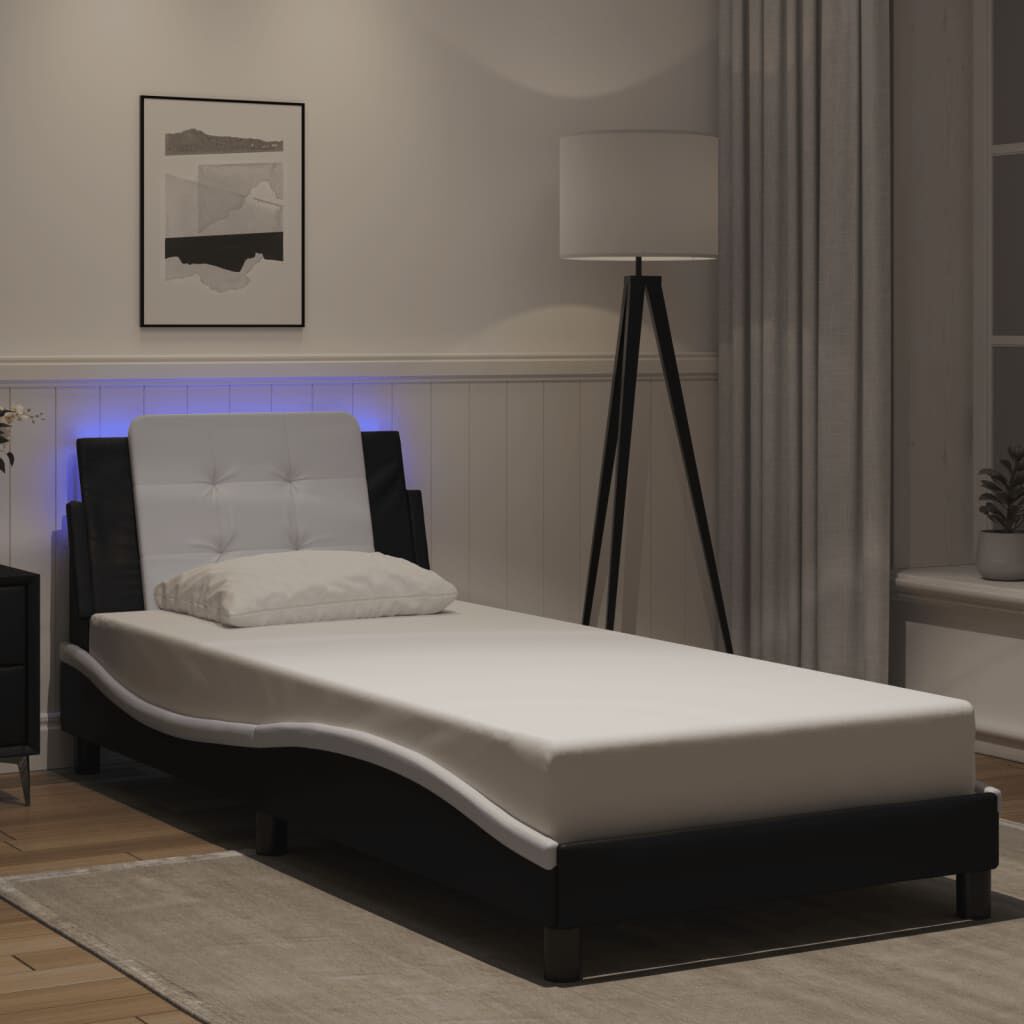 vidaXL Bed Frame with LED without Mattress Black and White 100x190 cm
