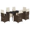 vidaXL 7 Piece Garden Dining Set with Cushions Brown Poly Rattan