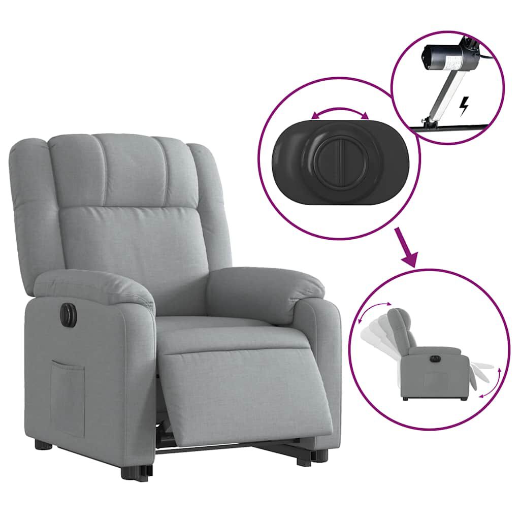 vidaXL Electric Stand up Recliner Chair Light Grey Fabric