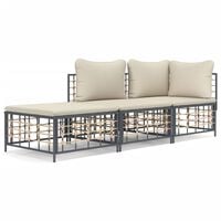 vidaXL 3 Piece Garden Lounge Set with Cushions Anthracite Poly Rattan