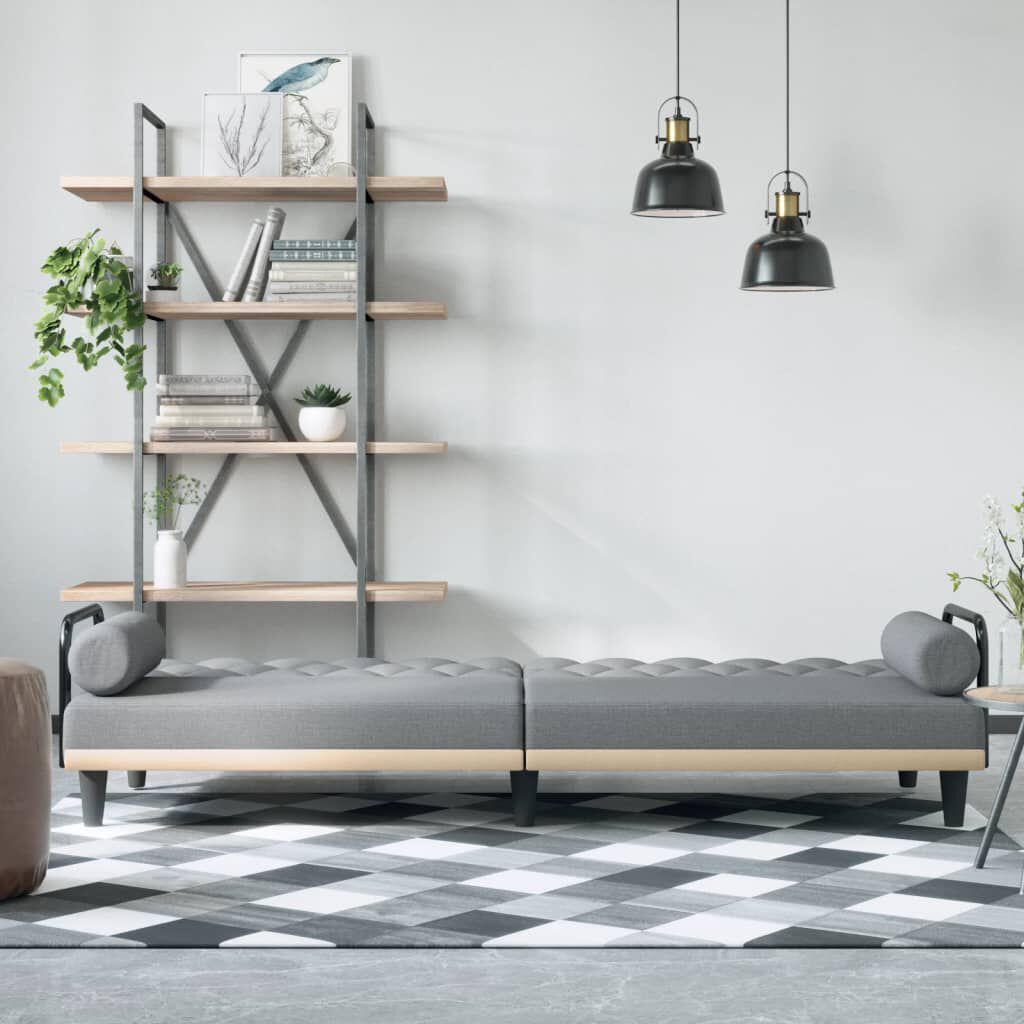 vidaXL Sofa Bed with Armrests Light Grey Fabric