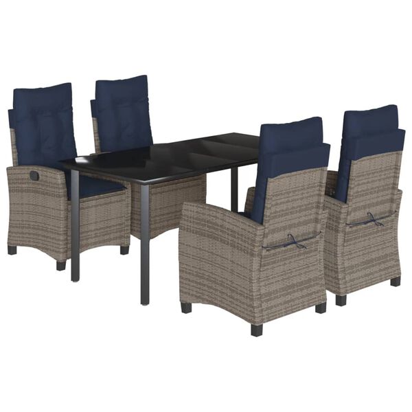 vidaXL 5 Piece Garden Dining Set with Cushions Grey Poly Rattan