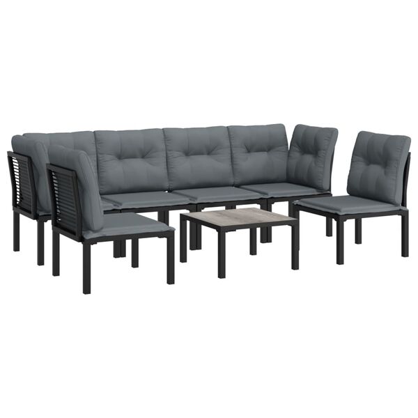 vidaXL 7 Piece Garden Lounge Set Black and Grey Poly Rattan