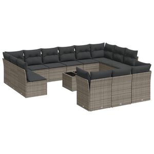 vidaXL 14 Piece Garden Sofa Set with Cushions Grey Poly Rattan