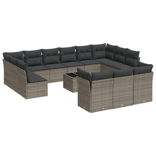 vidaXL 14 Piece Garden Sofa Set with Cushions Grey Poly Rattan
