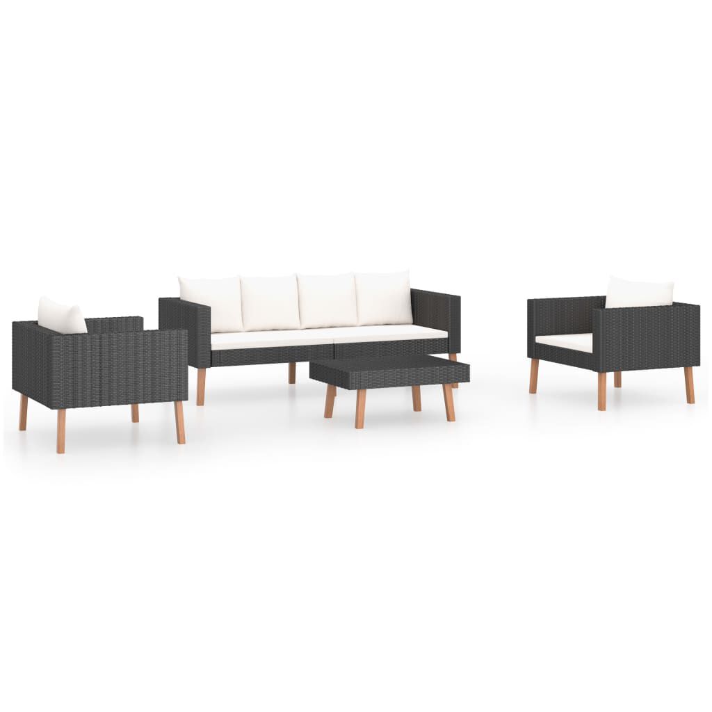 vidaXL 4 Piece Garden Lounge Set with Cushions Poly Rattan Black