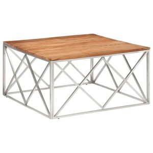 vidaXL Coffee Table Silver Stainless Steel and Solid Acacia Wood