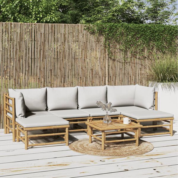 vidaXL 7 Piece Garden Lounge Set with Light Grey Cushions Bamboo