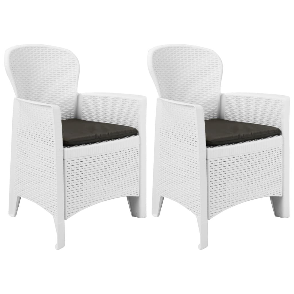 vidaXL Garden Chairs 2 pcs with Cushion White Plastic Rattan Look