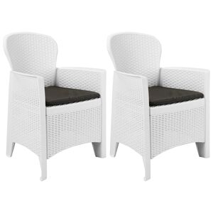 vidaXL Garden Chairs 2 pcs with Cushion White Plastic Rattan Look
