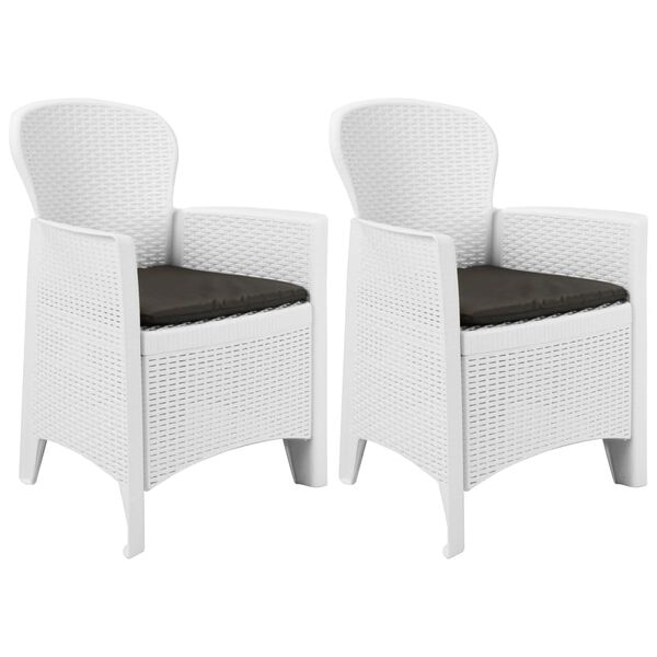 vidaXL Garden Chairs 2 pcs with Cushion White Plastic Rattan Look
