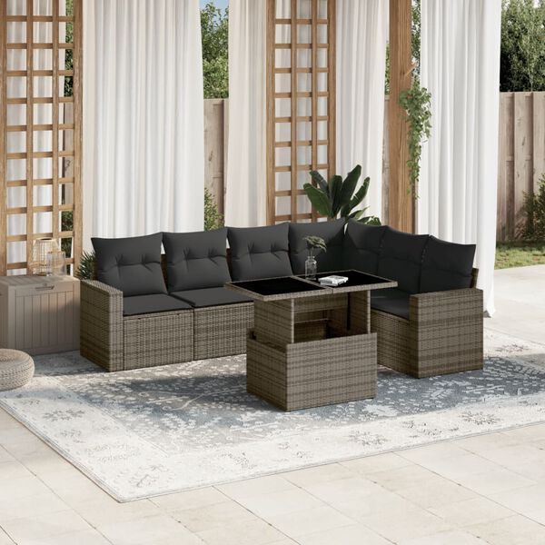 vidaXL 7 Piece Garden Sofa Set with Cushions Grey Poly Rattan