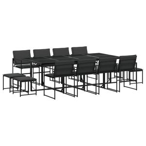 vidaXL 13 Piece Garden Dining Set with Cushions Black Textilene