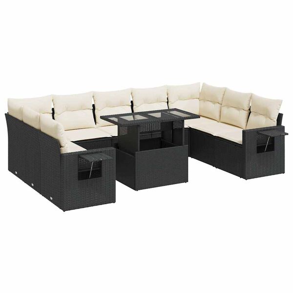 vidaXL 10 Piece Garden Sofa Set with Cushions Black Poly Rattan