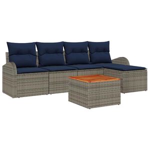 vidaXL Garden Sofa Set with Cushion 6 pcs Grey Poly Rattan