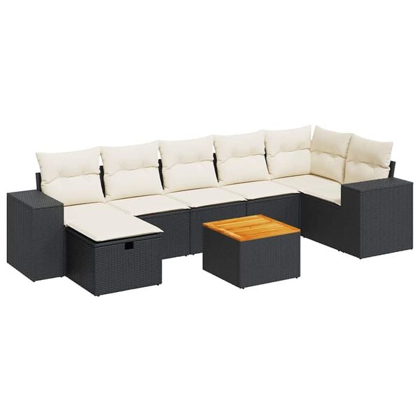 vidaXL 8 Piece Garden Sofa Set with Cushions Black Poly Rattan