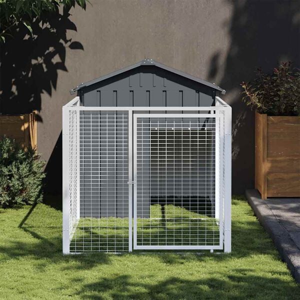vidaXL Dog House with Run Anthracite 117x201x123 cm Galvanised Steel