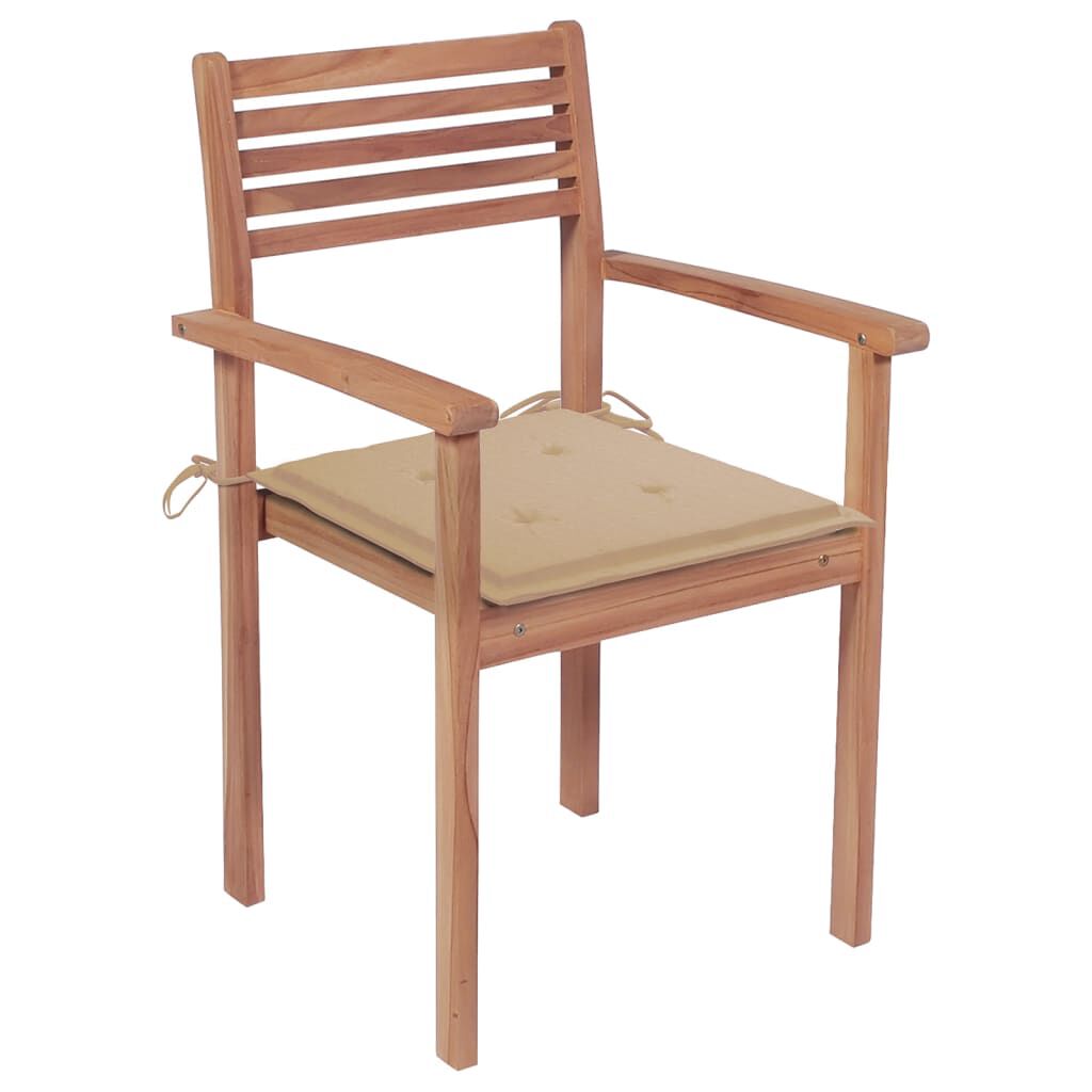 vidaXL Stackable Garden Chairs with Cushions 8 pcs Solid Teak Wood