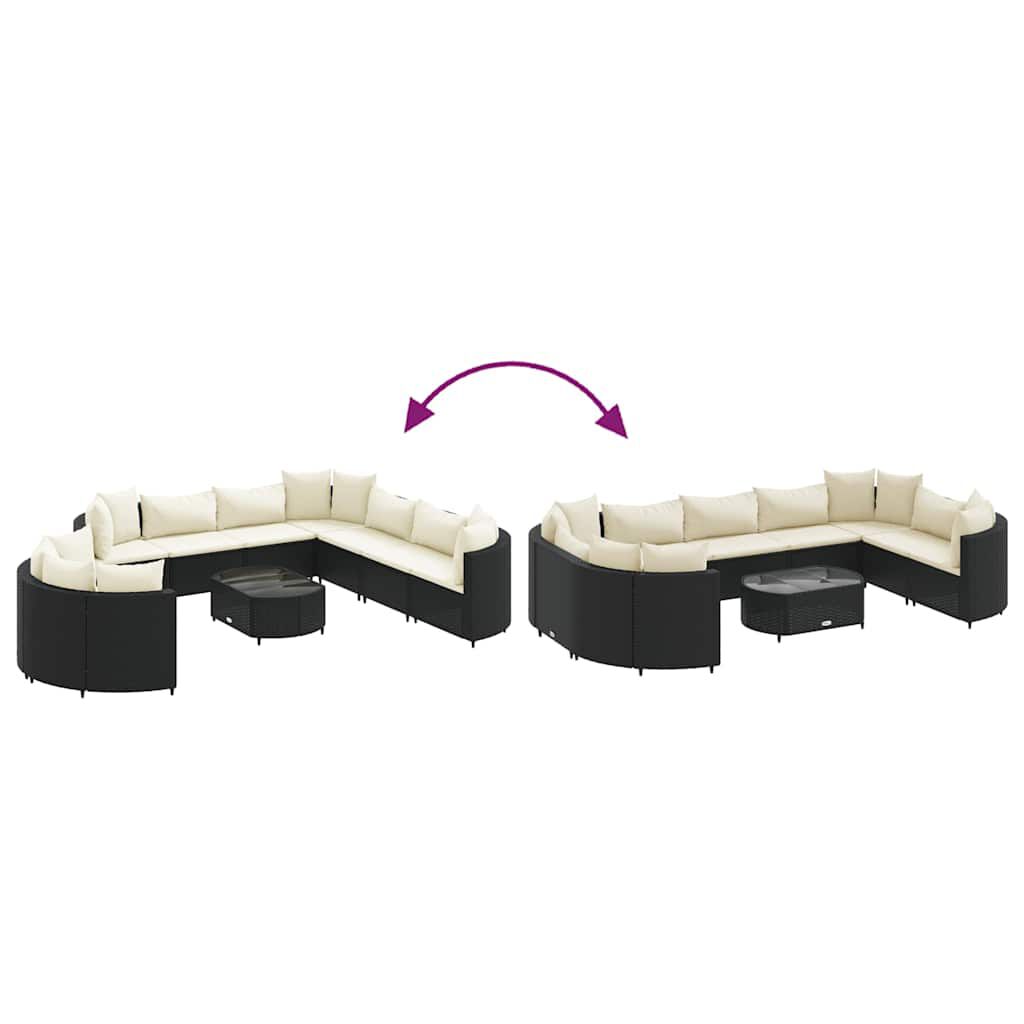 vidaXL 10 Piece Garden Sofa Set with Cushions Black Poly Rattan