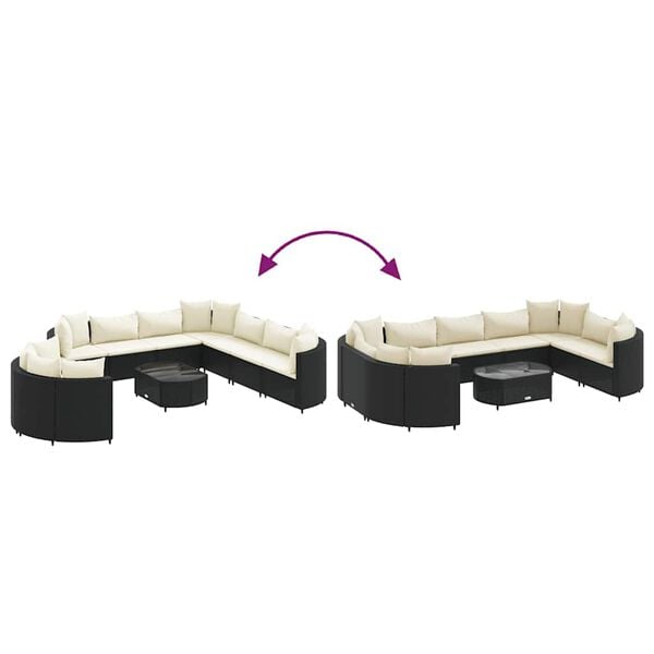 vidaXL 10 Piece Garden Sofa Set with Cushions Black Poly Rattan