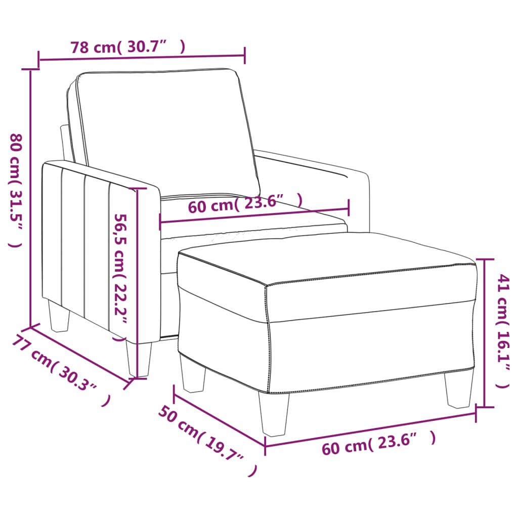 vidaXL Sofa Chair with Footstool Light Grey 60 cm Fabric
