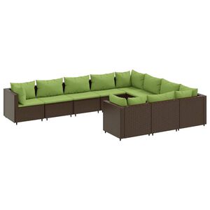 vidaXL 10 Piece Garden Sofa Set with Cushions Brown Poly Rattan