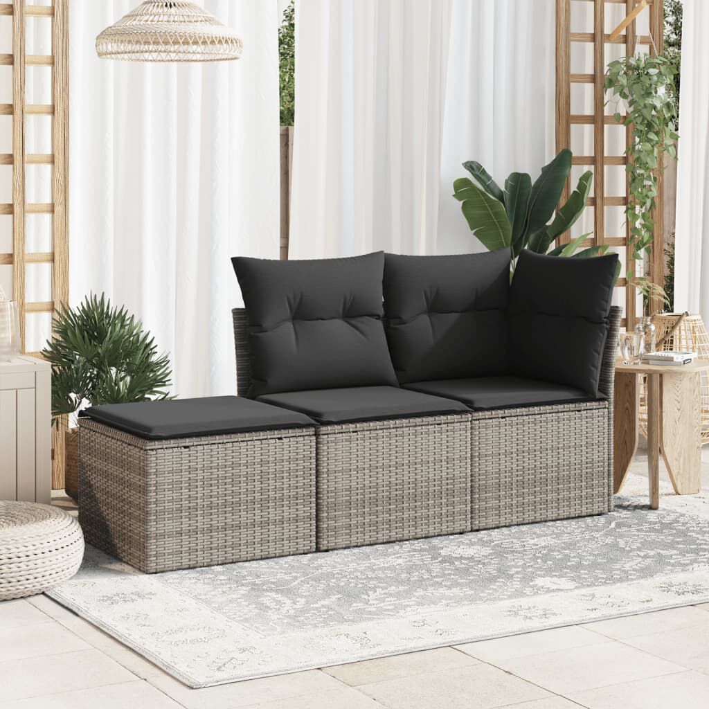 vidaXL Garden Stool with Cushion Grey 55x55x37 cm Poly Rattan