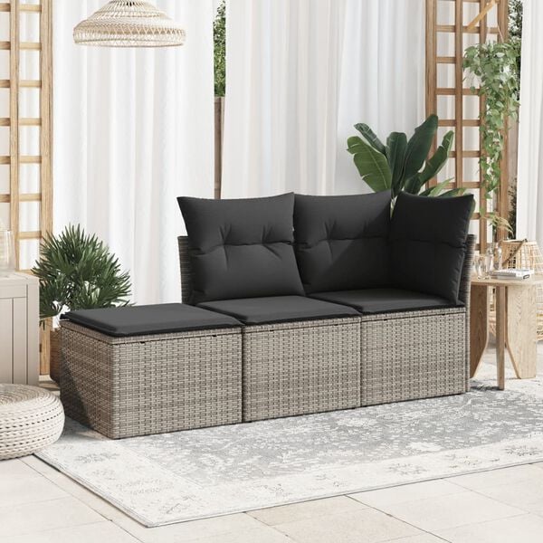 vidaXL Garden Stool with Cushion Grey 55x55x37 cm Poly Rattan