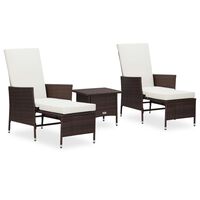 vidaXL 3 Piece Garden Lounge Set with Cushions Poly Rattan Brown