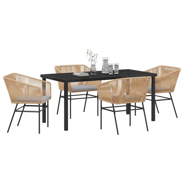 vidaXL Garden Dining Set with Cushion 5 pcs Brown Powder-Coated Steel
