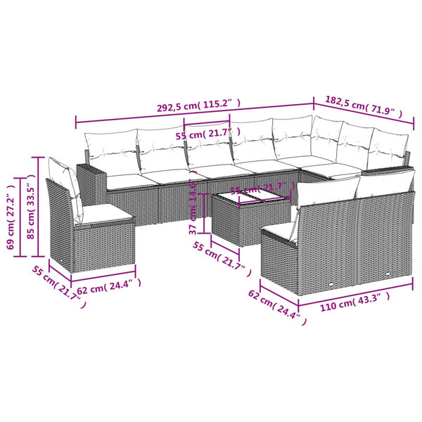 vidaXL 11 Piece Garden Sofa Set with Cushions Black Poly Rattan