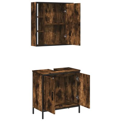 vidaXL 2 Piece Bathroom Furniture Set Smoked Oak Engineered Wood