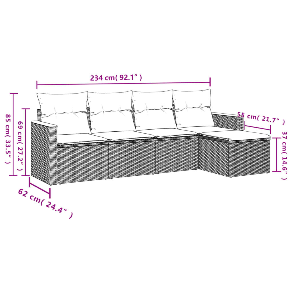vidaXL 5 Piece Garden Sofa Set with Cushions Black Poly Rattan