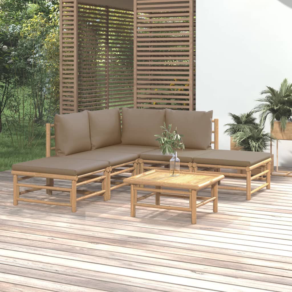 vidaXL 6 Piece Garden Lounge Set with Taupe Cushions Bamboo