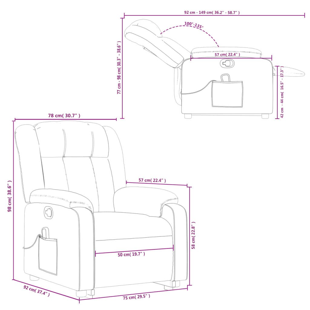 vidaXL Stand up Massage Recliner Chair Black Fabric