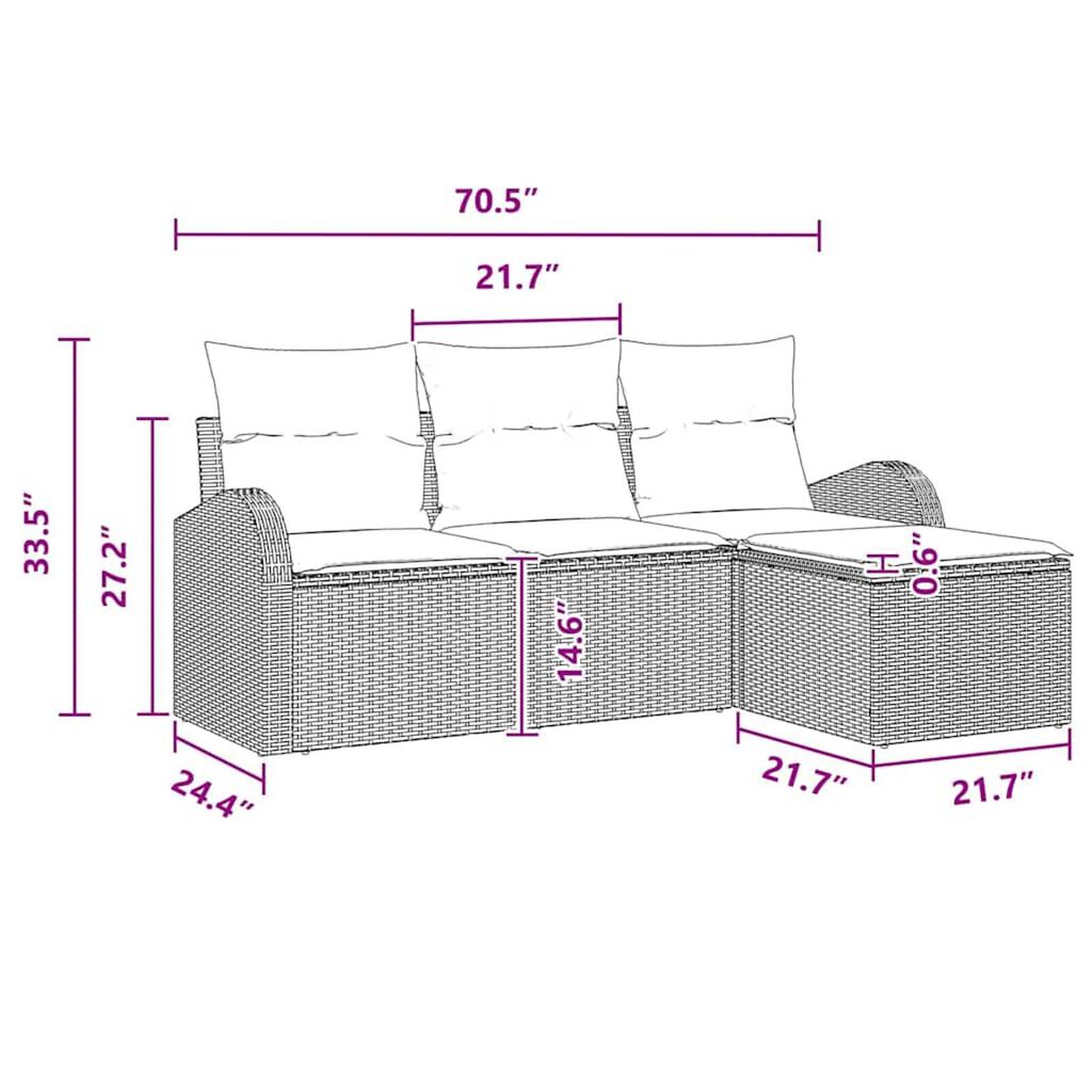 vidaXL Garden Sofa Set with Cushion 4 pcs Grey Poly rattan