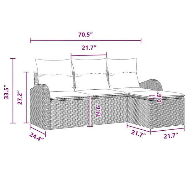 vidaXL Garden Sofa Set with Cushion 4 pcs Grey Poly rattan